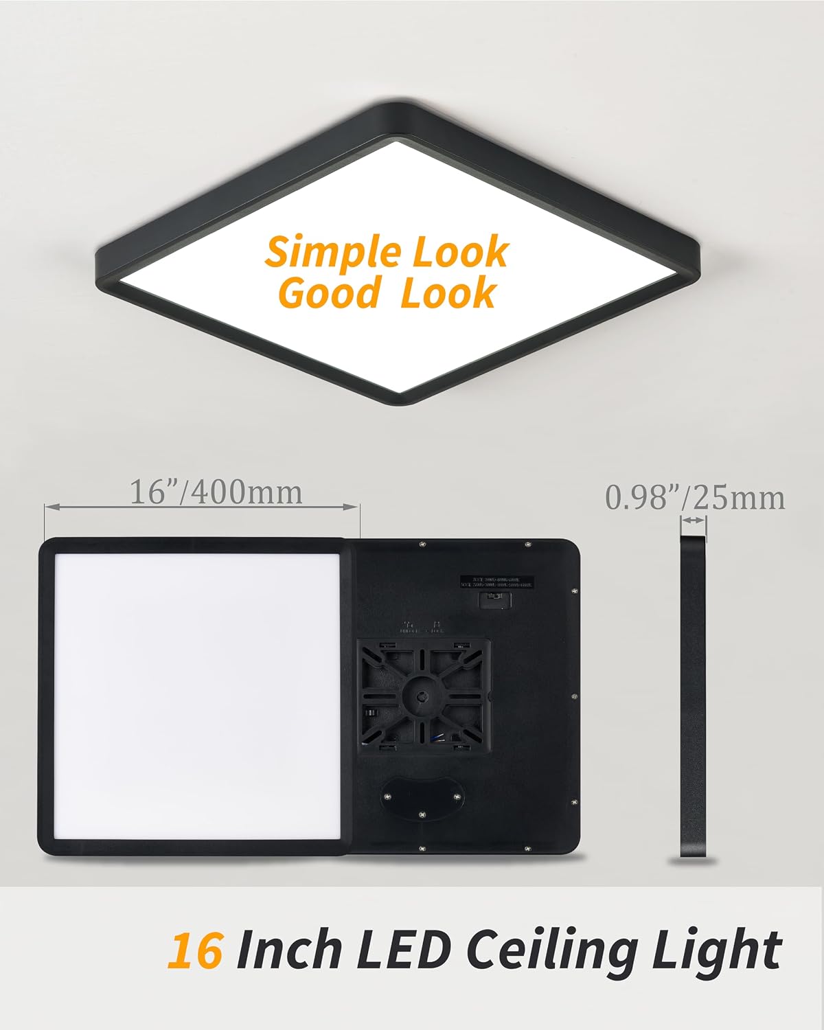 OPEN BOX/NEW Bright Future Lighting Square Led Flush Mount Ceiling Light,16 Inch Living Dining Kitchen Bedroom Room (2Pack-Black)
