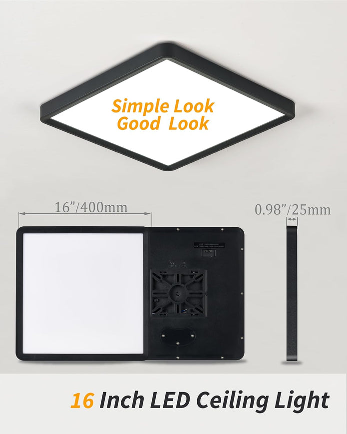 OPEN BOX/NEW Bright Future Lighting Square Led Flush Mount Ceiling Light,16 Inch Living Dining Kitchen Bedroom Room (2Pack-Black)