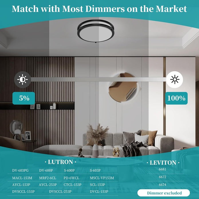 NEW/OPEN BOX 16Inch LED Ceiling Light Fixtures, Flush Mount Light Fixtures 50W,Black 2 Packs