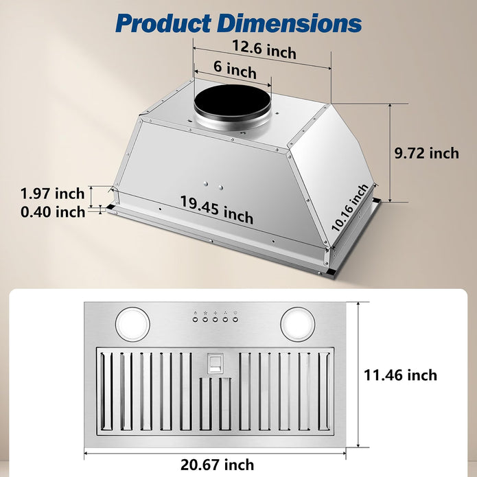 NEW/OPEN BOX JOEAONZ Range Hood Insert 20 Inch Stainless Steel Kitchen Hood-Model 305A/EP(52)