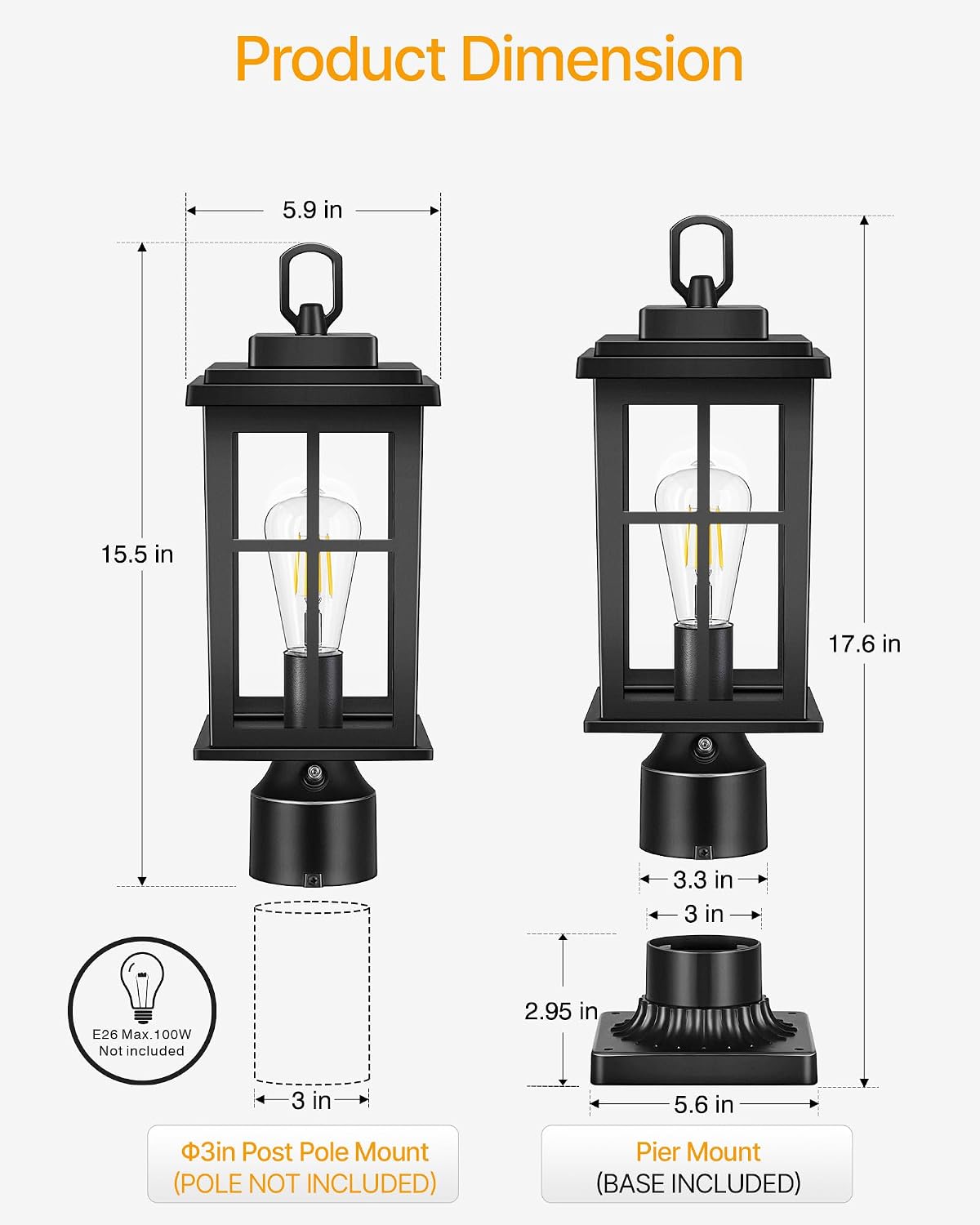 NEW/OPEN BOX OPAXIS Dusk to Dawn Outdoor Post Lights, Black Post Lights Outdoor-P82491