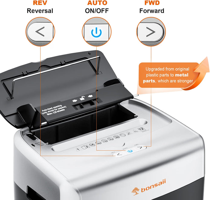 DEMO Bonsaii 120-Sheet Auto Feed Paper Shredder for Office, Heavy Duty Micro Cut-C233-B