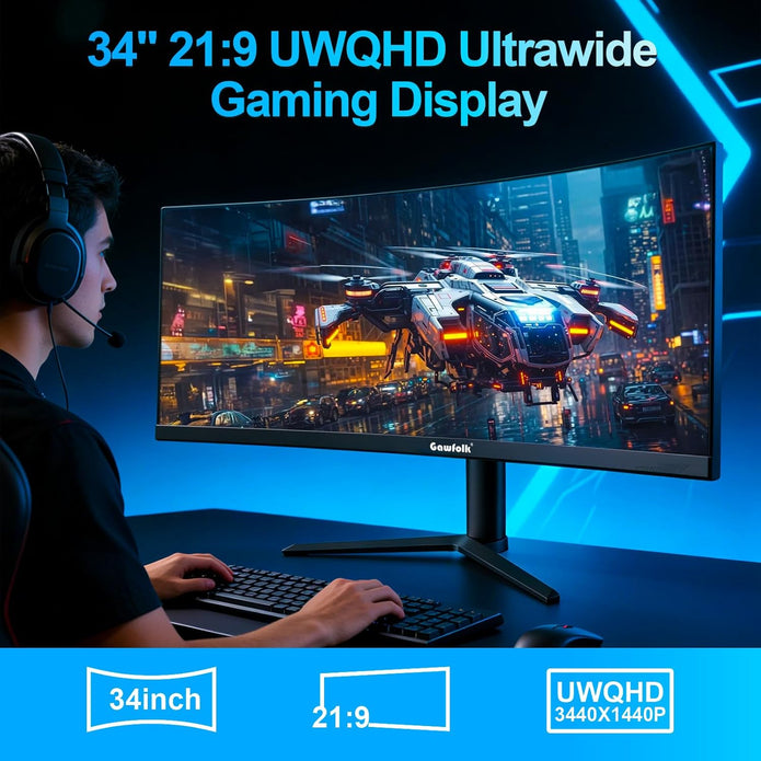DEMO /OPEN BOX Gawfolk 34 inch ultrawide Curved Gaming Monitor GFTY987/3440x1440, 165hz