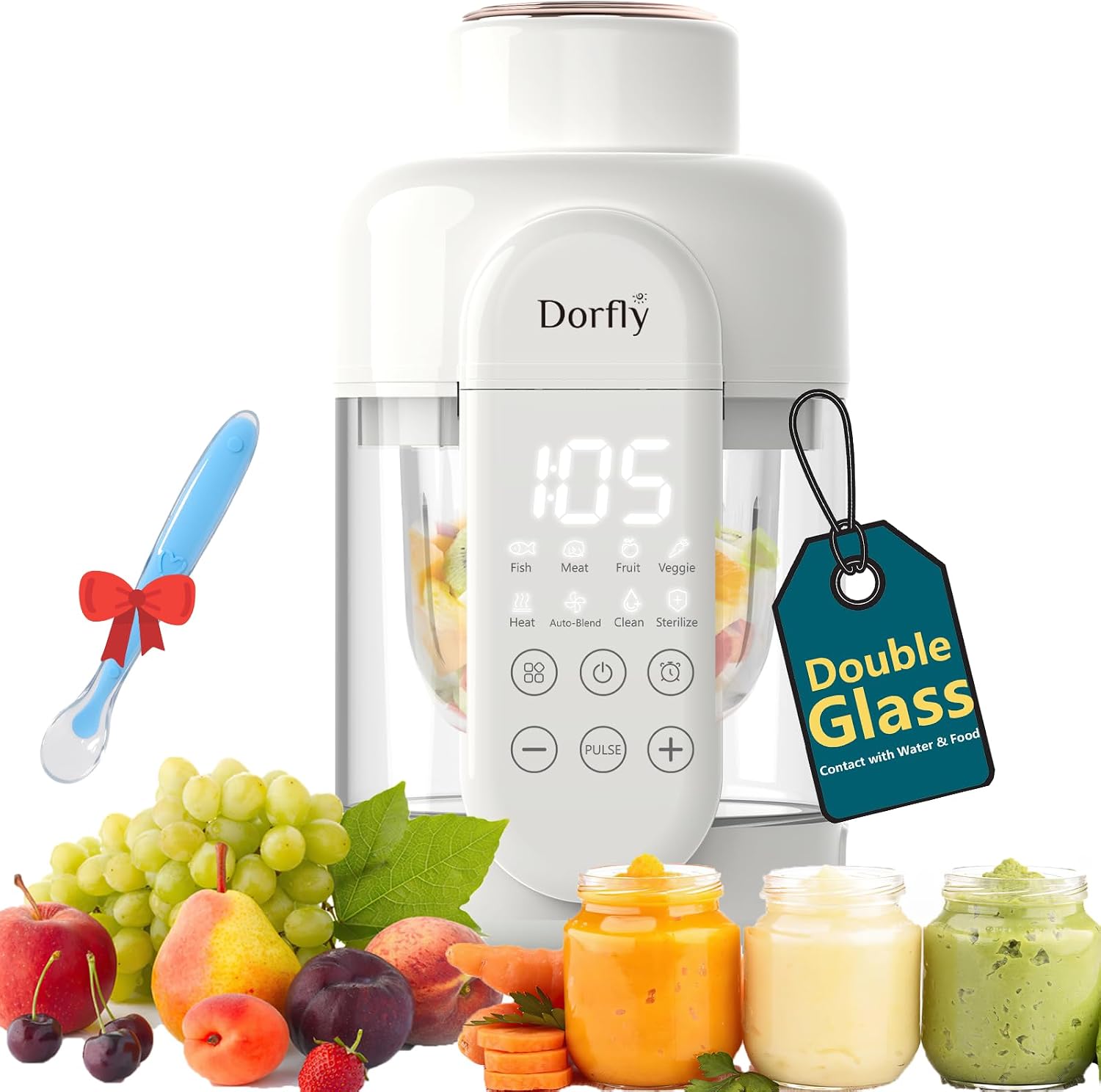 NEW DORFLY Baby Food Maker Glass 12oz Steamer and Blender Glass Reservoir