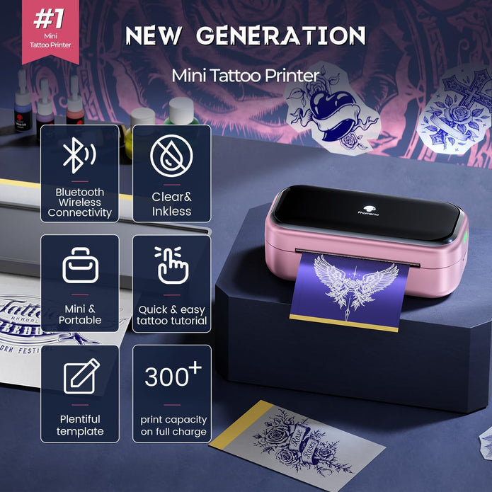 Phomemo TP31 Tattoo Maker -Mini Stencil Printer Machine with 30pcs Transfer Paper, Pink