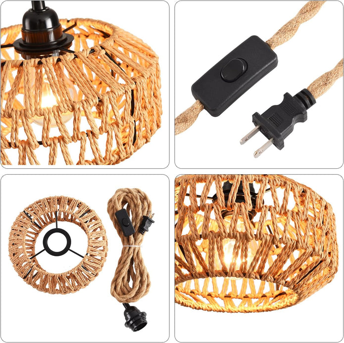 IHENGYANLT Plug in Pendant Light Rattan Hanging Lamp Boho Ceiling Light 2 Pack