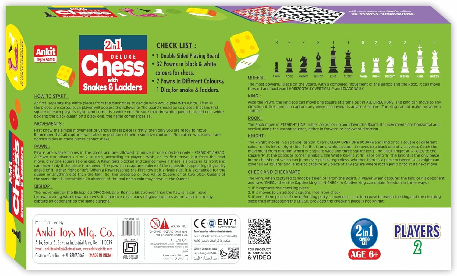 Ankit Toys & Games Chess, Ludo, Snakes & Ladders Senior Classic Tabletop