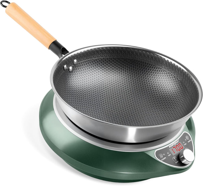 Wok Induction Cooktop, 1700W 120V Portable Induction Burner Electric Stove Hot Plate Single Burner, Concave Wok Cooker with Non-Pulse Heating for Round-Bottom Wok and Flat Pans