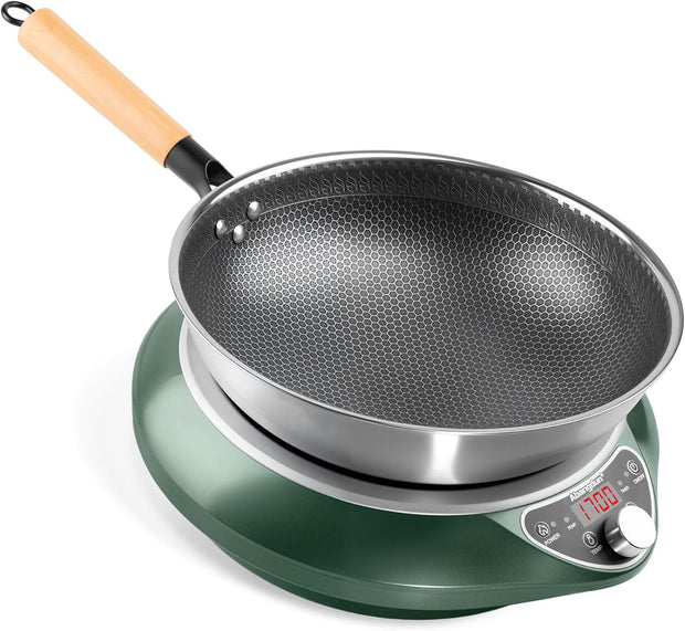 Wok Induction Cooktop, 1700W 120V Portable Induction Burner Electric Stove Hot Plate Single Burner, Concave Wok Cooker with Non-Pulse Heating for Round-Bottom Wok and Flat Pans