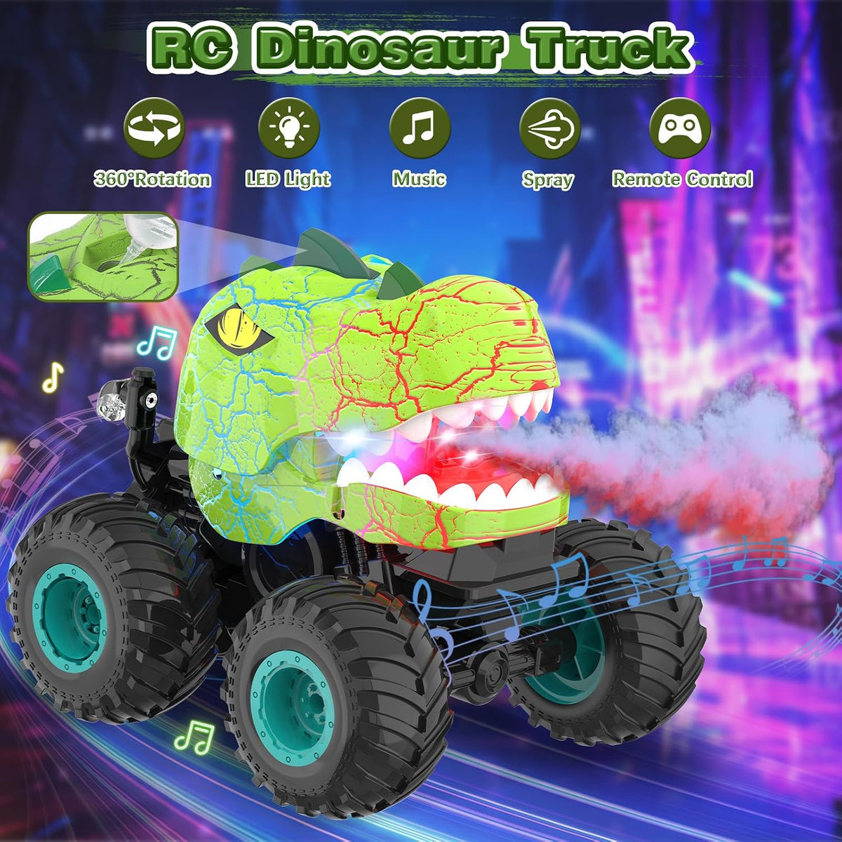 Monster Truck Dinosaur Toys - Remote Control Monster Truck with Spray  Light