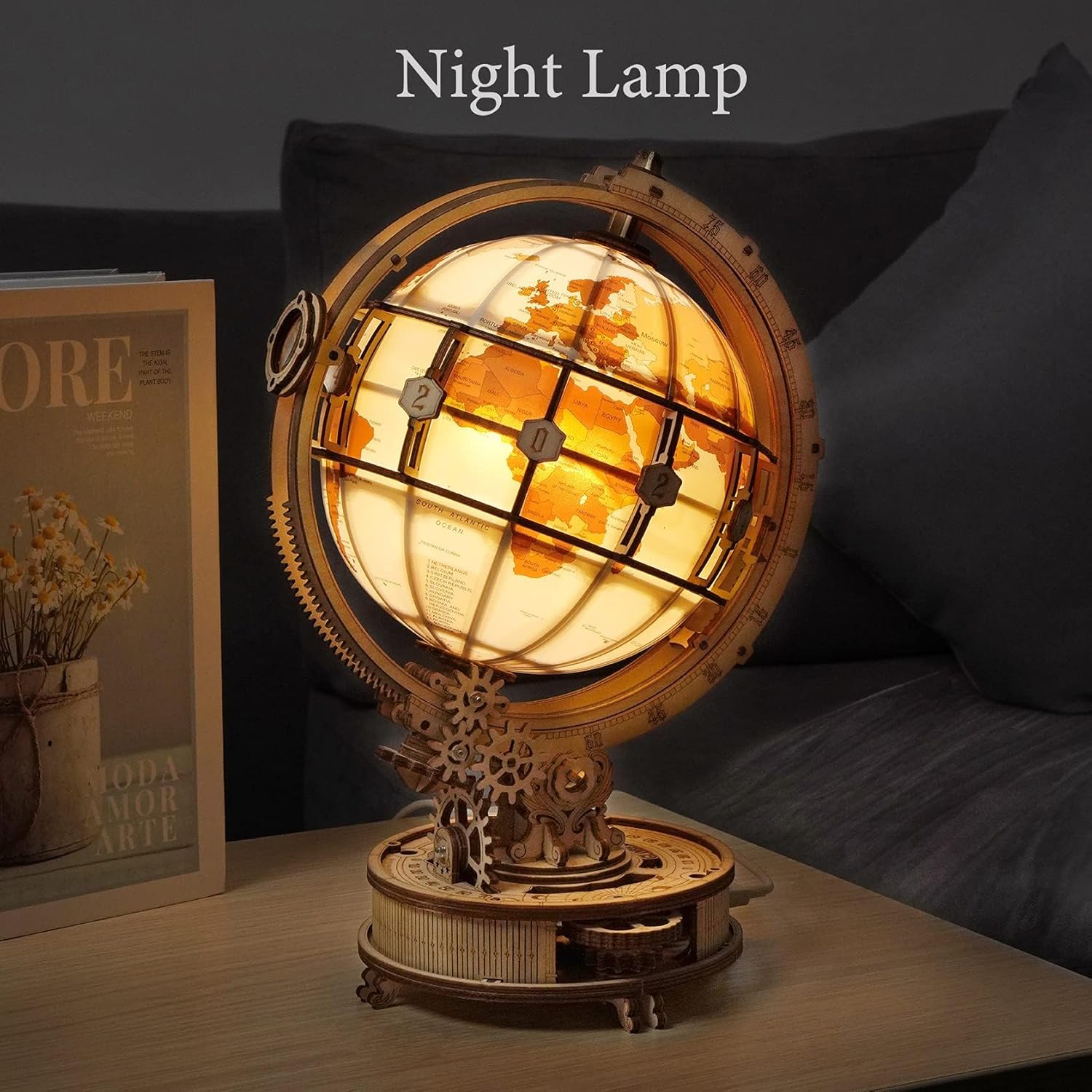 ROKR 3D Wooden Puzzles for Adults Illuminated Globe with Stand ST003