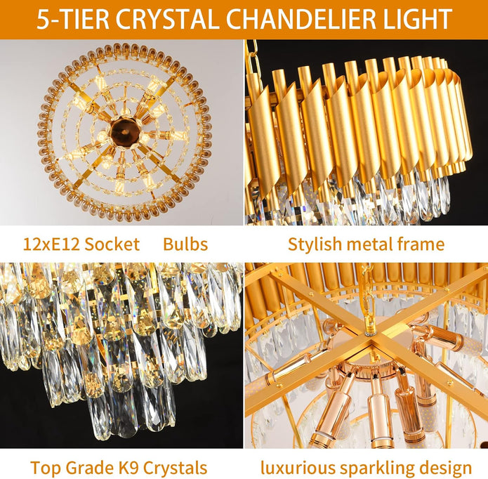 NEW/OPEN BOX AKDXIRUN Modern Crystal Chandelier 12 Lights Gold Chandeliers W24in