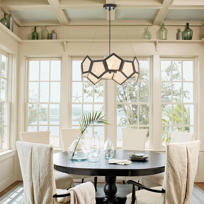 NEW VANZARLA Black Modern Chandelier for Dining Room, 5-Light Glass Chandeliers