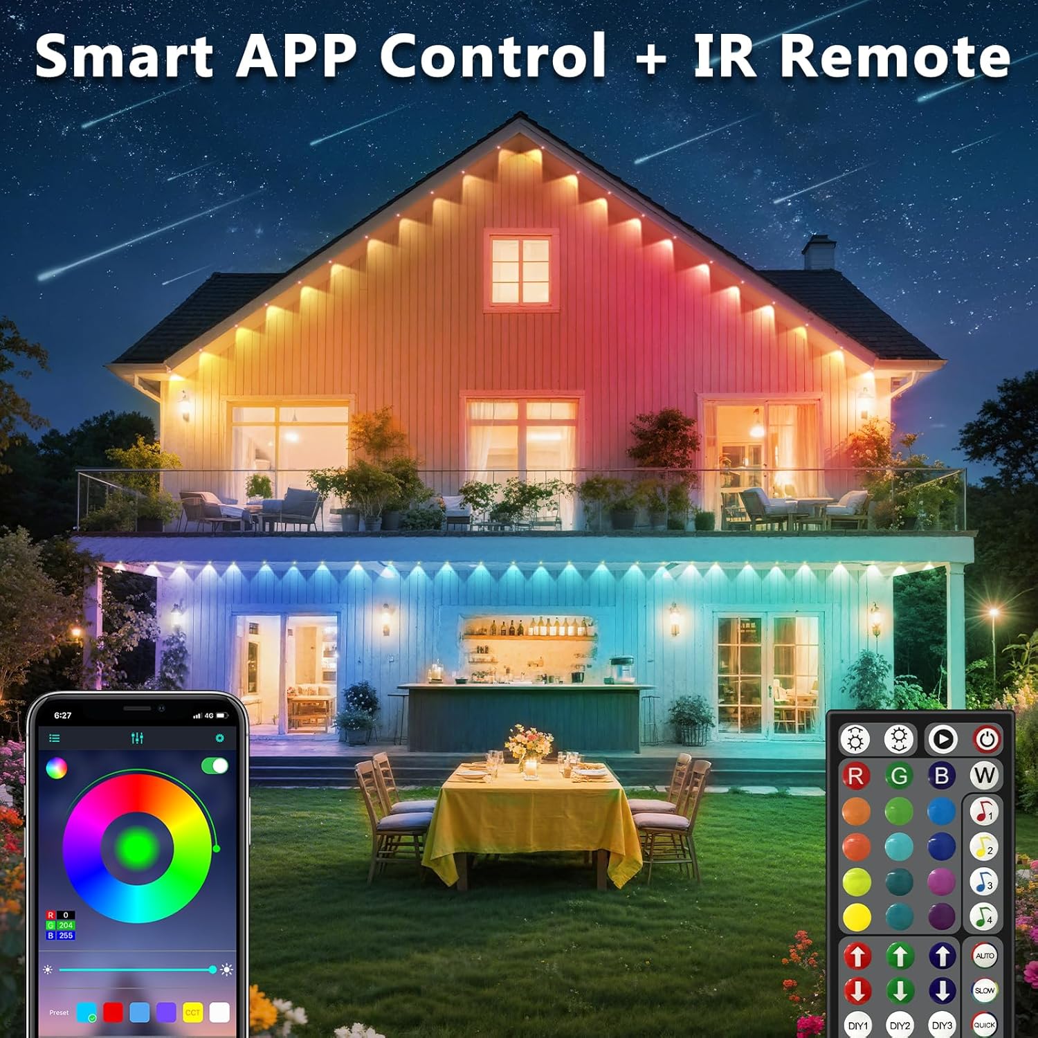 SINLEY Led RGB Eaves Lights 500Ft/150M with App Control Remote, Permanent Outdoor Lights