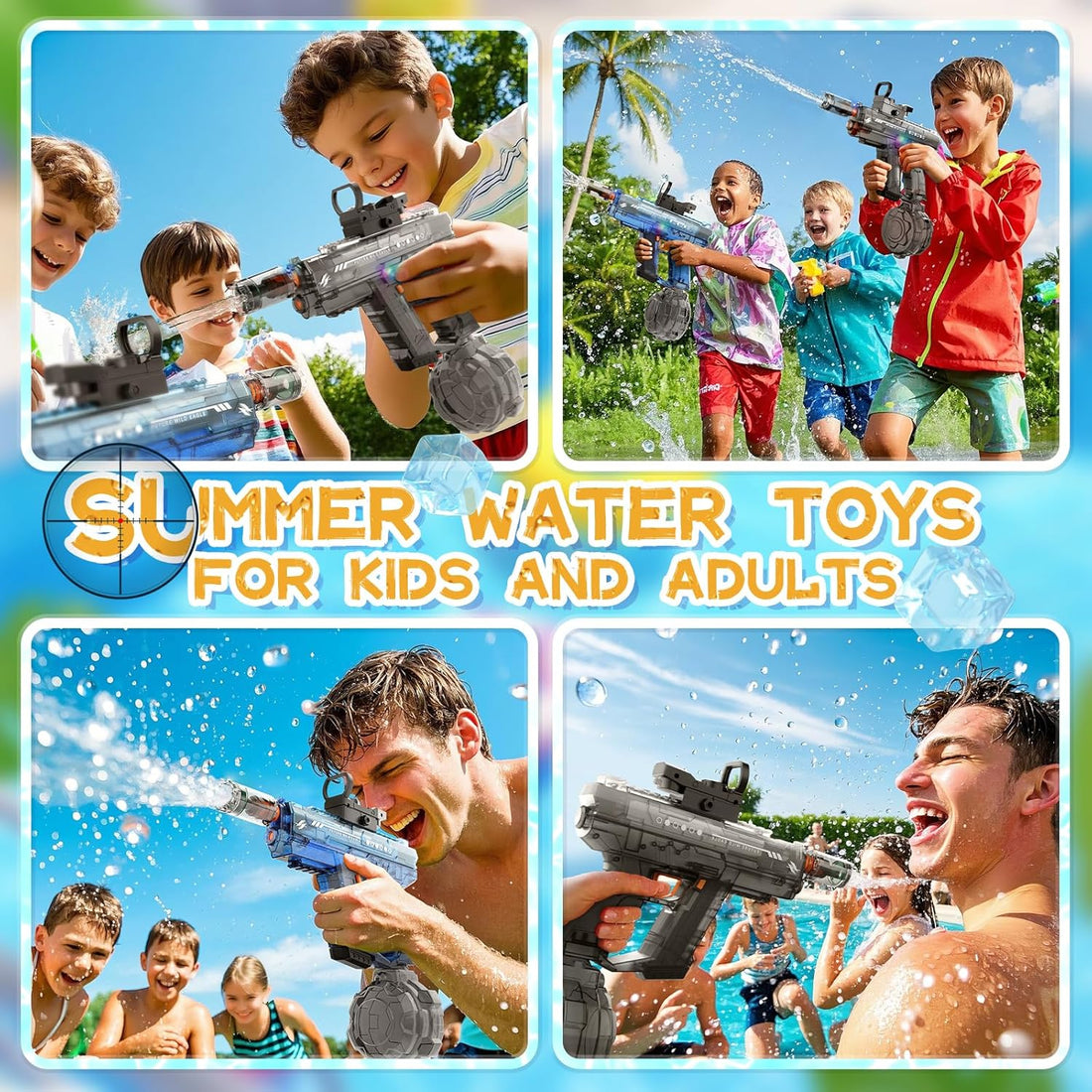 Electric Water Gun for Kids Adults, Automatic Squirt Gun with LED Lights 2 Pack