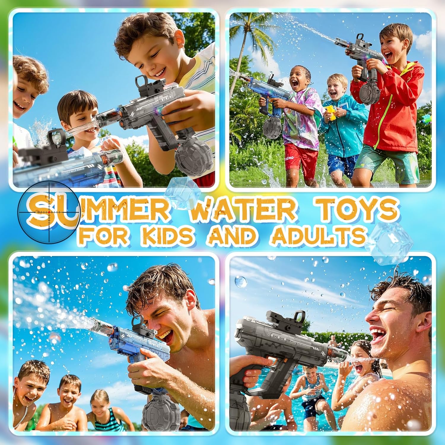 Electric Water Gun for Kids Adults, Automatic Squirt Gun with LED Lights 2 Pack