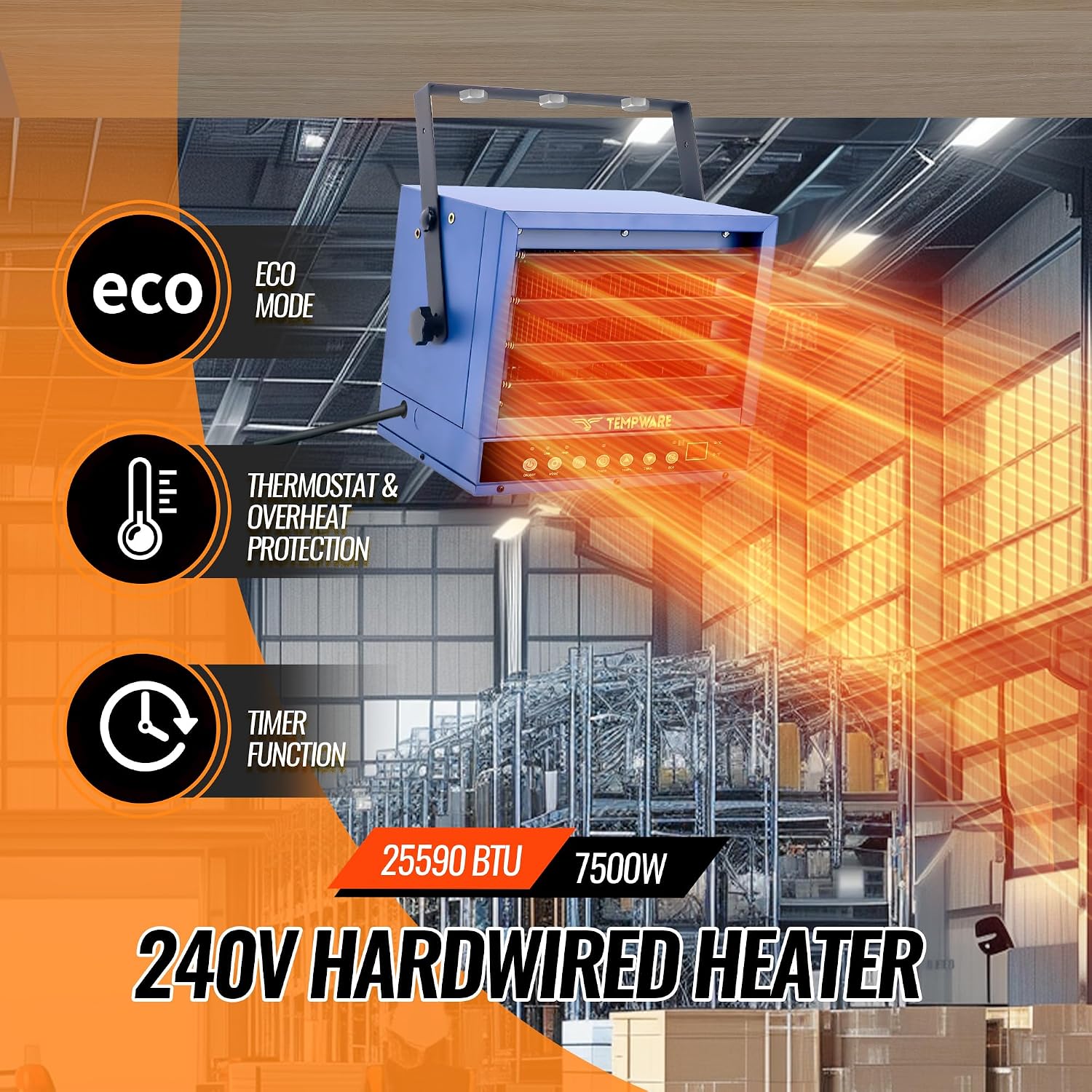 NEW/OPEN BOX TEMPWARE 7500W Electric Garage Heater-TW7500ER
