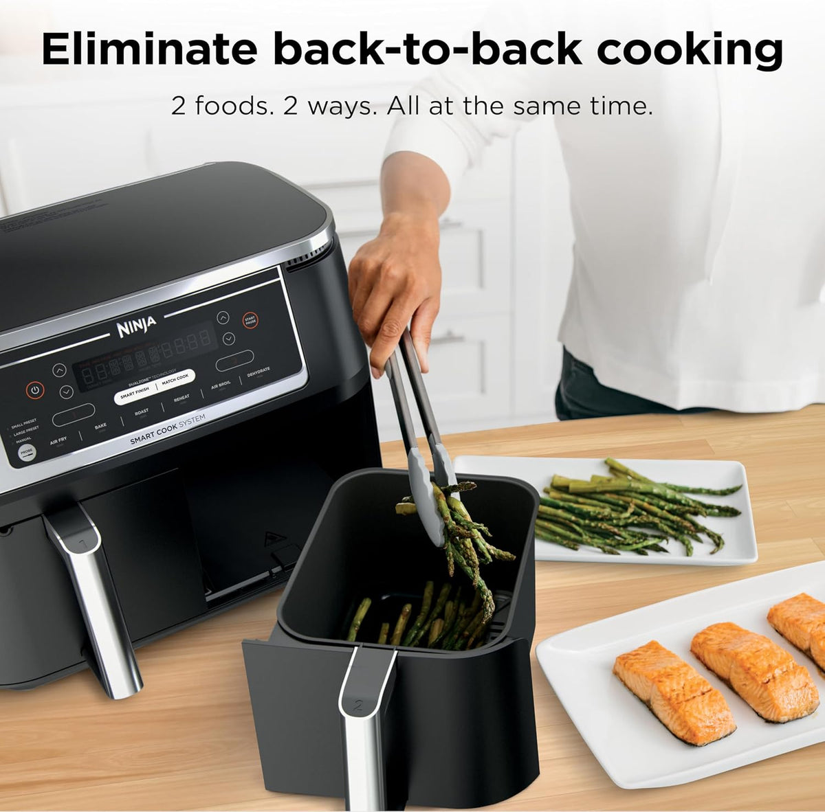 NEW Ninja Foodi Air Fryer, 10 Qt/9.5L DualZone Smart XL, 6-in-1, Black, DZ550 Air fry, roast, broil, bake, reheat, dehydrate, Smart Cook thermometer, Match Cook, Smart Finish