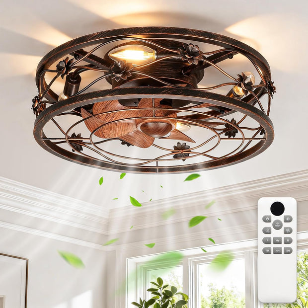 Open box ropelux Caged Ceiling Fan 17.5 inch  Ceiling Fans Light with Remote
