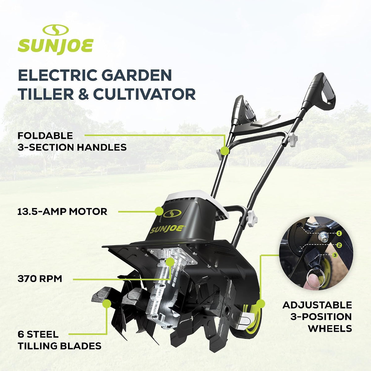 Sun Joe Corded Electric Garden Tiller & Cultivator with Steel Tines, TJ604E