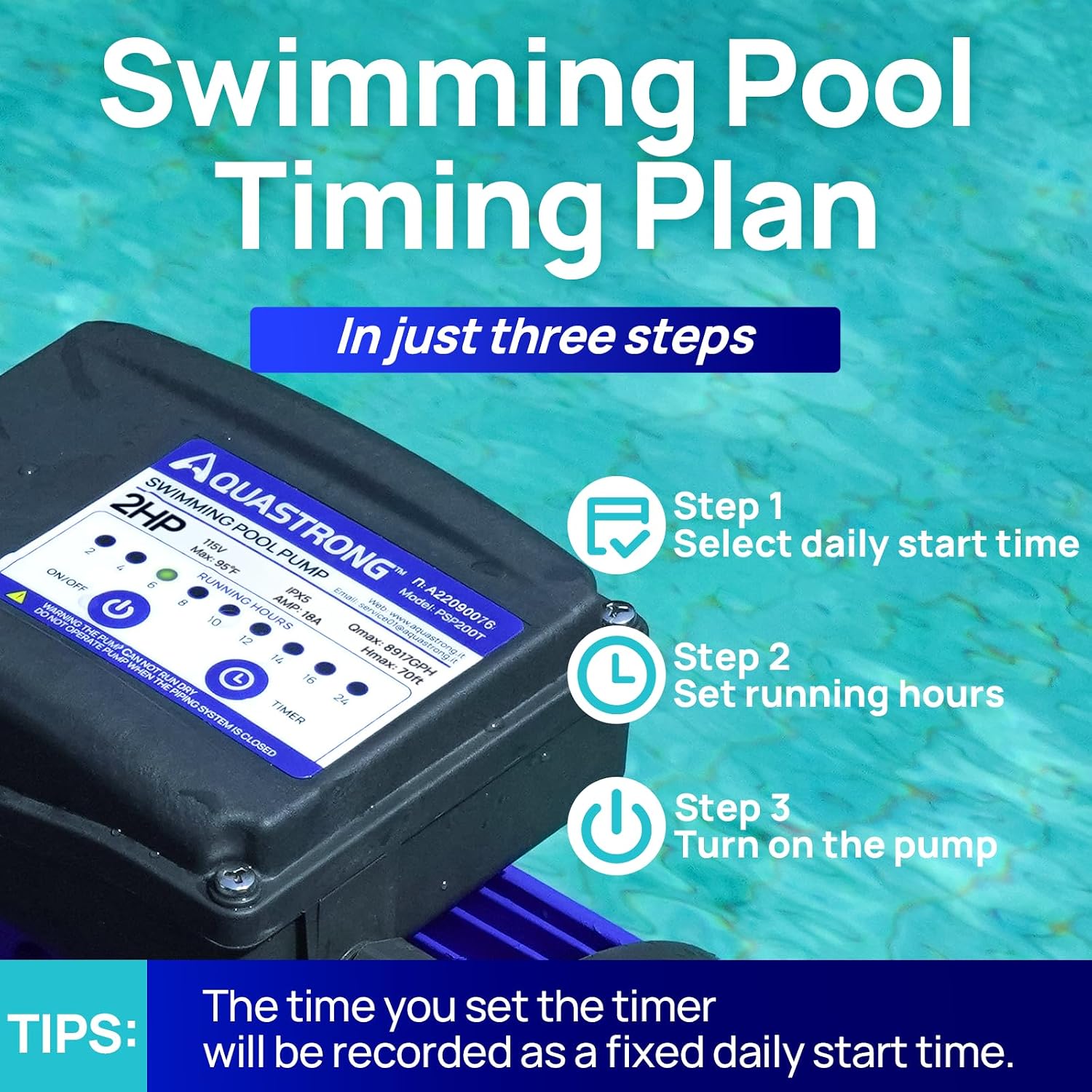 NEW/OPEN BOX AQUASTRONG in/Above Ground Pool Pump PSP200T-LV  Primming Swimming Pool Pump, Glossy Black