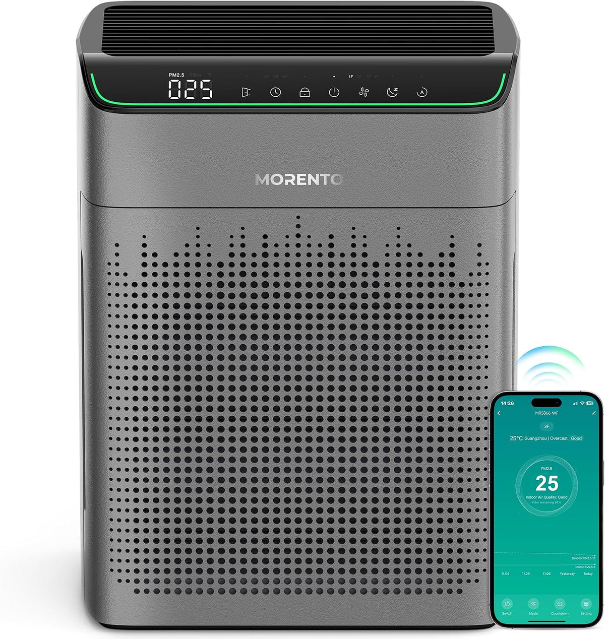New/Open box MORENTO Air Purifiers for Home Large Room Up to 1690 ft² with PM 2.5 Air Quality Monitor, Wi-Fi MR5866