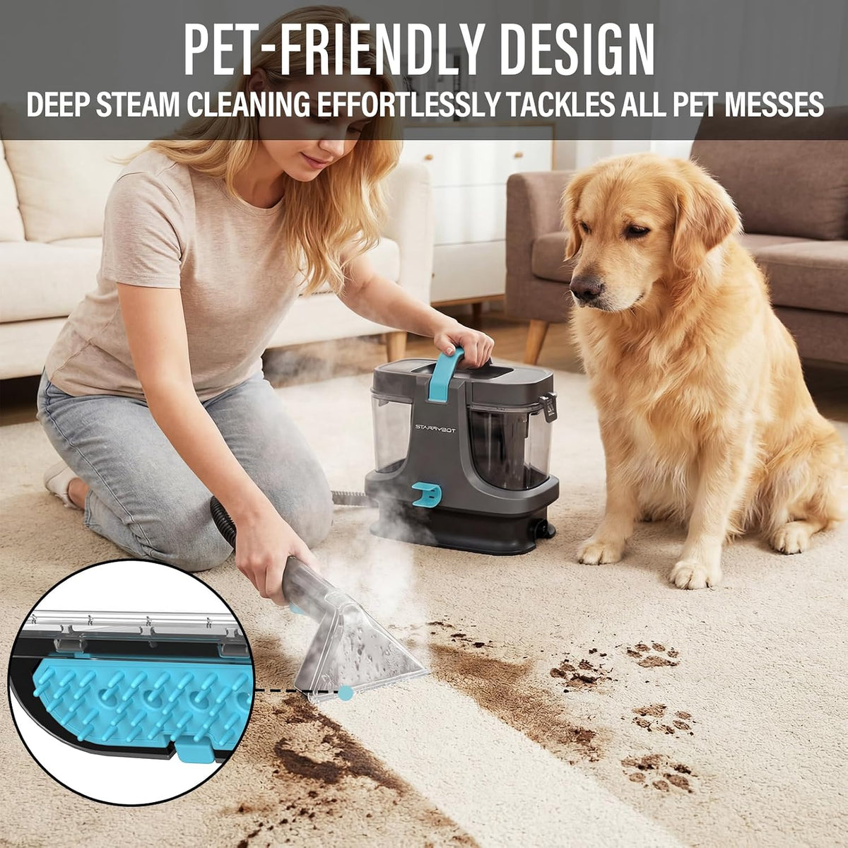 NEW Starrybot Portable Carpet Cleaner with Steam, 18Kpa Spot Cleaner-C-AC2502