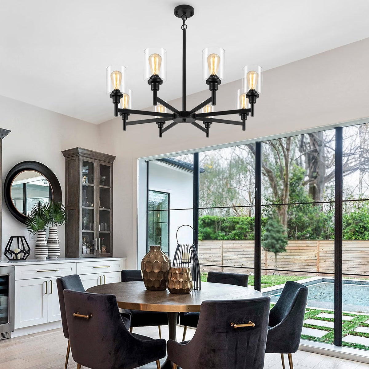 NEW LIGHTDAMY 8-Light Black Farmhouse Chandeliers Light 34'' Fixture for Dining Room