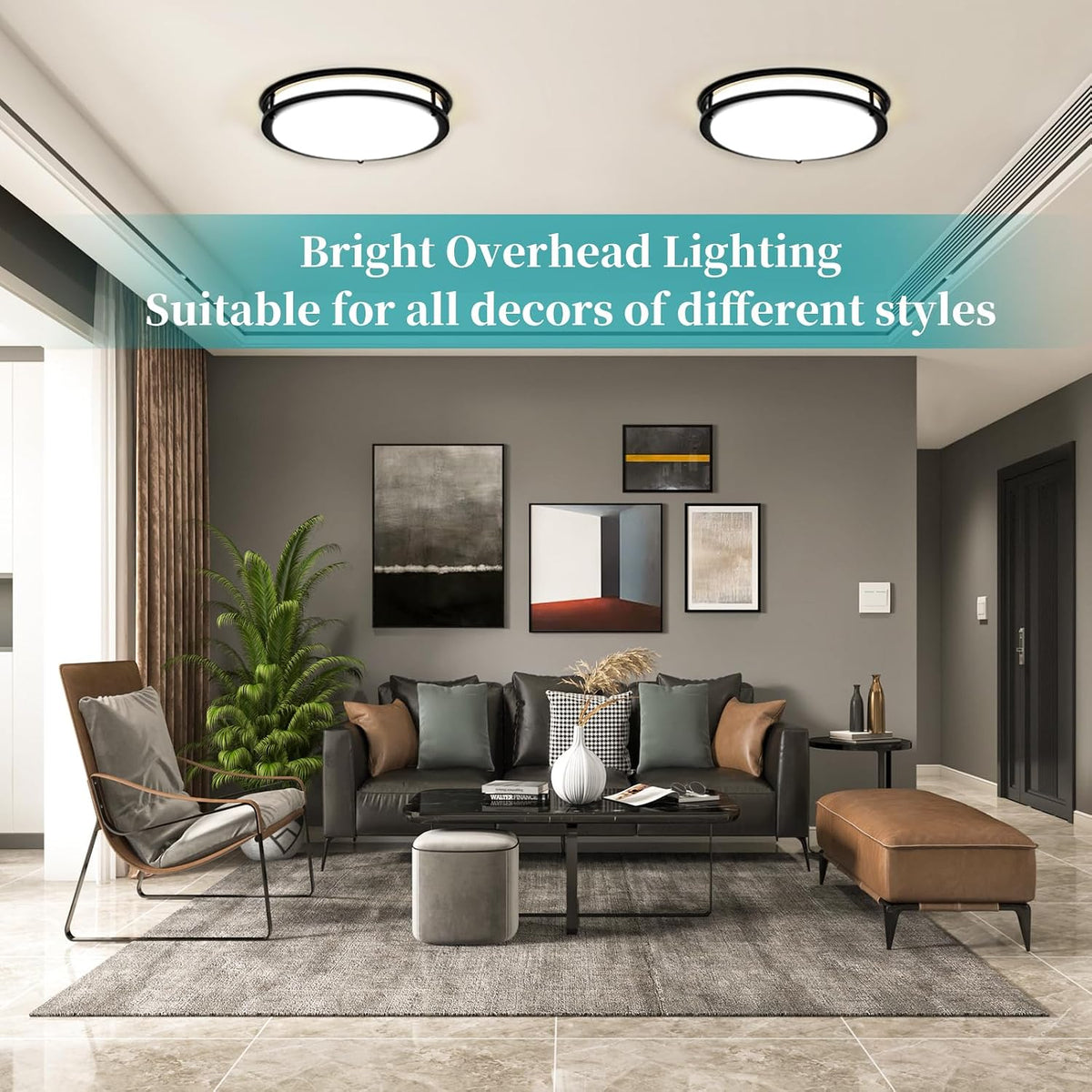 NEW/OPEN BOX 16Inch LED Ceiling Light Fixtures, Flush Mount Light Fixtures 50W,Black 2 Packs