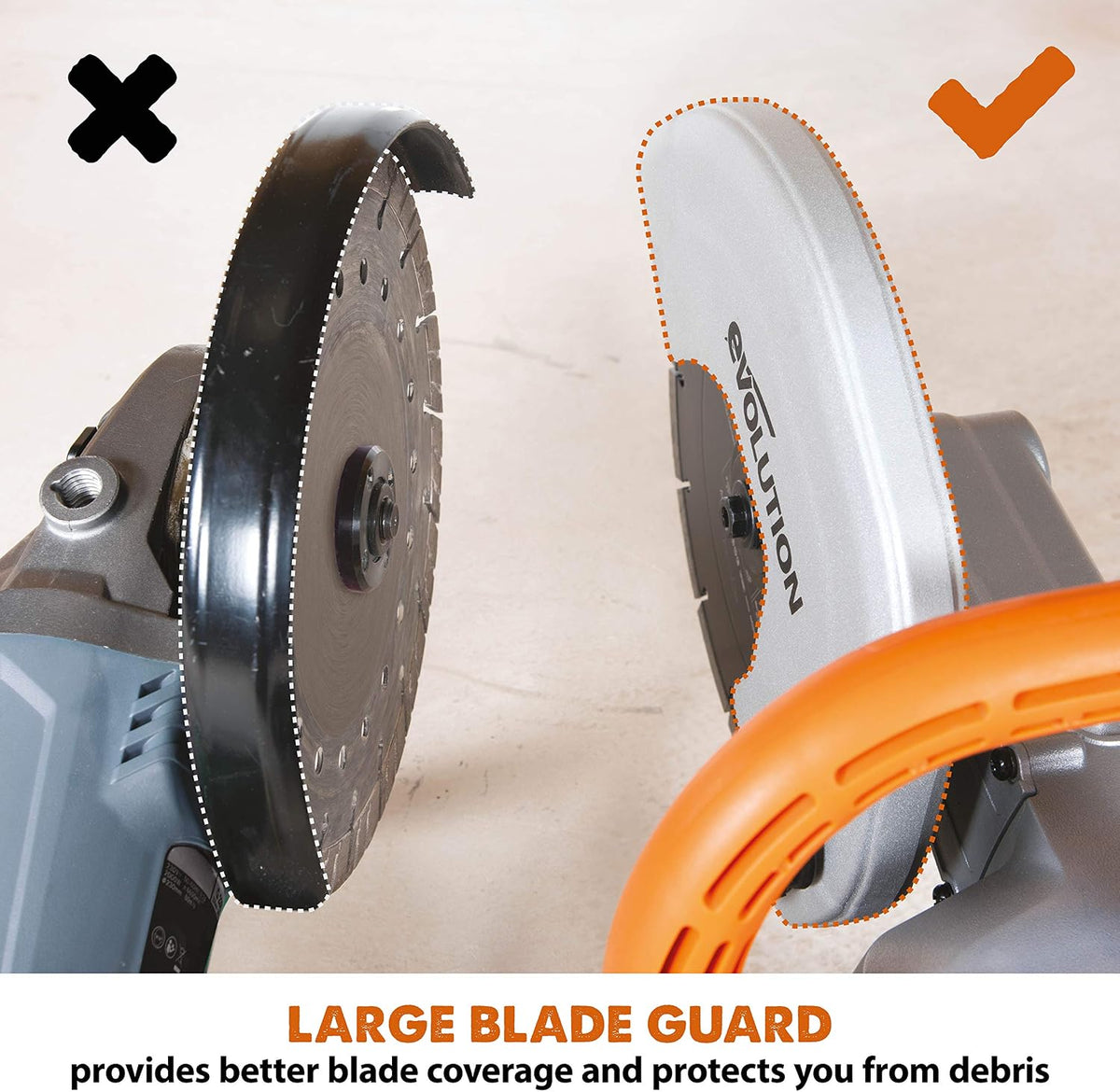 Evolution Power Tools R230DCT - 9 in Concrete Saw (Circular Saw, Angle Grinder) - 15A Motor, No Gas - Incl Diamond Masonry Blade