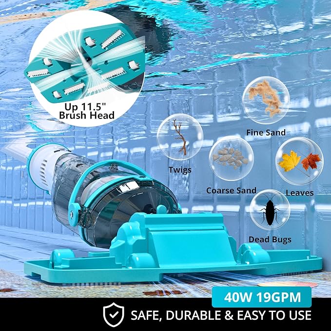 Cordless Pool Vacuum for Above Ground Pool 19.5 GPM,All Angle&LED Display,Handheld Rechargeable Spa Vacuum Cleaner for Inground Pools for Hot Tub, Leaves,Debris,Shallow Steps