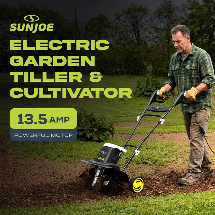 Sun Joe Corded Electric Garden Tiller & Cultivator with Steel Tines, TJ604E