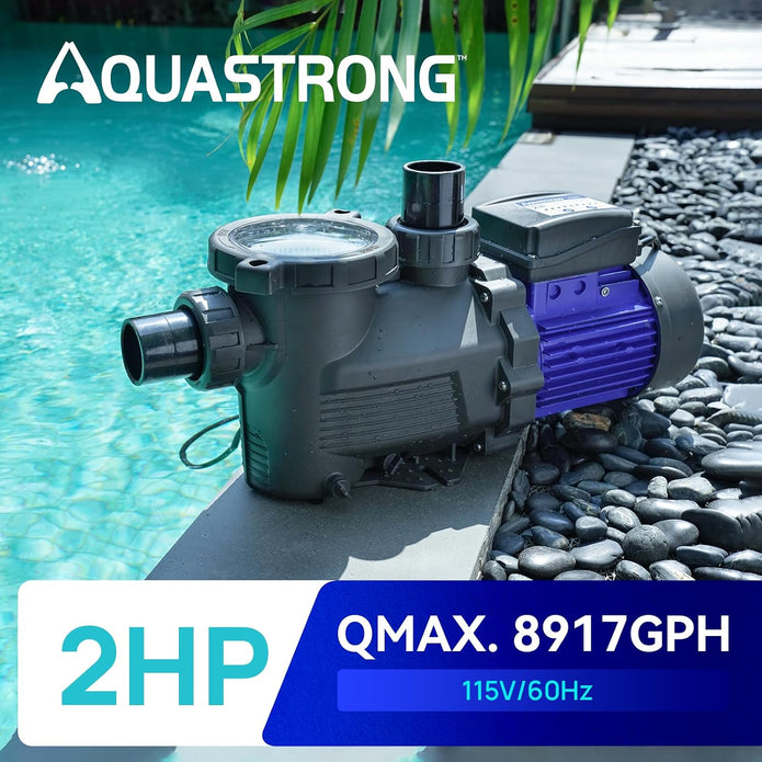 NEW/OPEN BOX AQUASTRONG in/Above Ground Pool Pump PSP200T-LV  Primming Swimming Pool Pump, Glossy Black