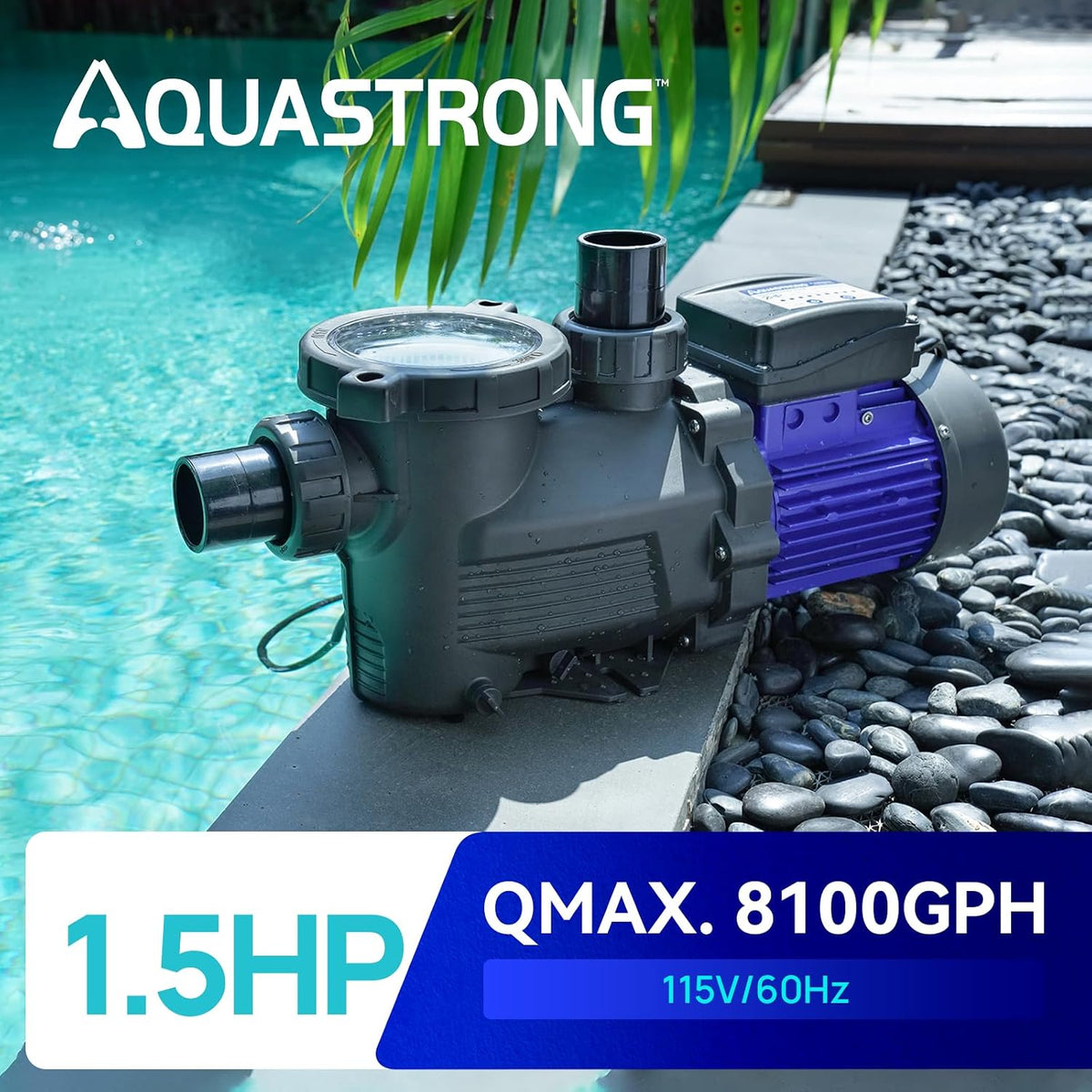 USED/EXCELLENT CONDITION AQUASTRONG in/Above Ground Pool Pump High Flow Self Primming Swimming Pool Pump, Light Blue
