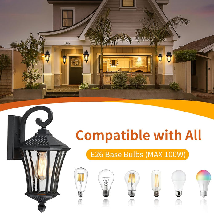 NEW YSN 16'' Outdoor Wall Lights, Black Exterior Lighting Fixture, 2 Packs