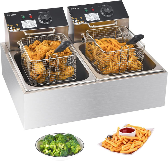 OPEN BOX Deep Fryer with Basket, 3400w 9.1Qt Oil Tank / 4Qt Basket x 2, Stainless Steel Countertop Electric Fryer