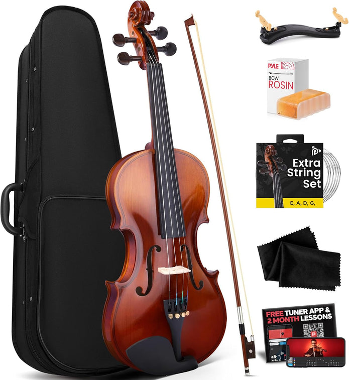 USED/LIKE NEW Pyle 1/2 Size Beginner Violin Starter Kit, Violin Starter Package with Travel Case & Bow, Extra Strings, Digital Tuner, Shoulder Rest & Cleaning Cloth