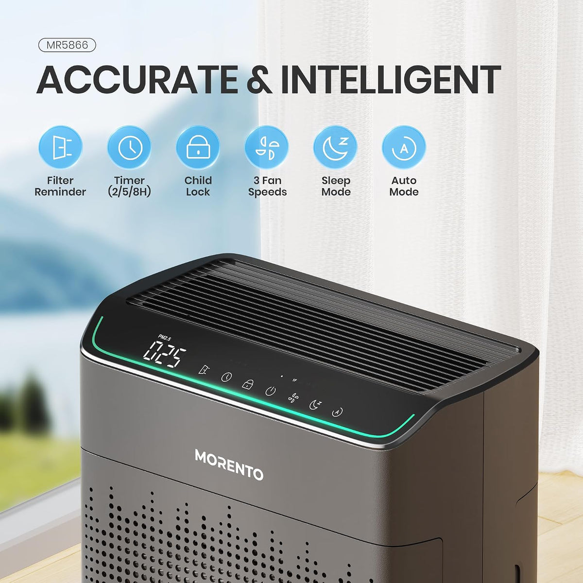 New/Open box MORENTO Air Purifiers for Home Large Room Up to 1690 ft² with PM 2.5 Air Quality Monitor, Wi-Fi MR5866