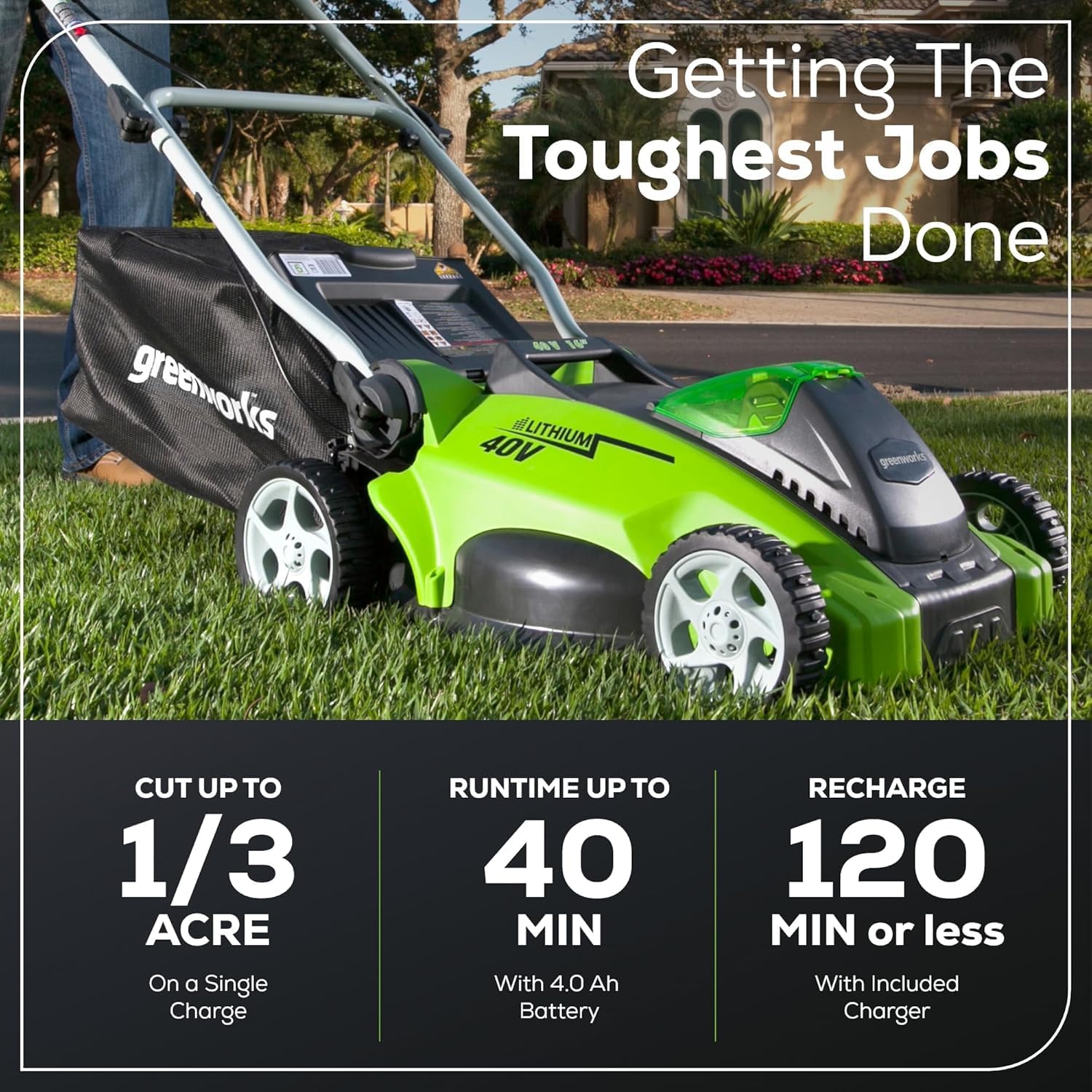 Greenworks 40V 16-inch Cordless Lawn Mower, 4.0 Ah Battery and Charger Included 25242