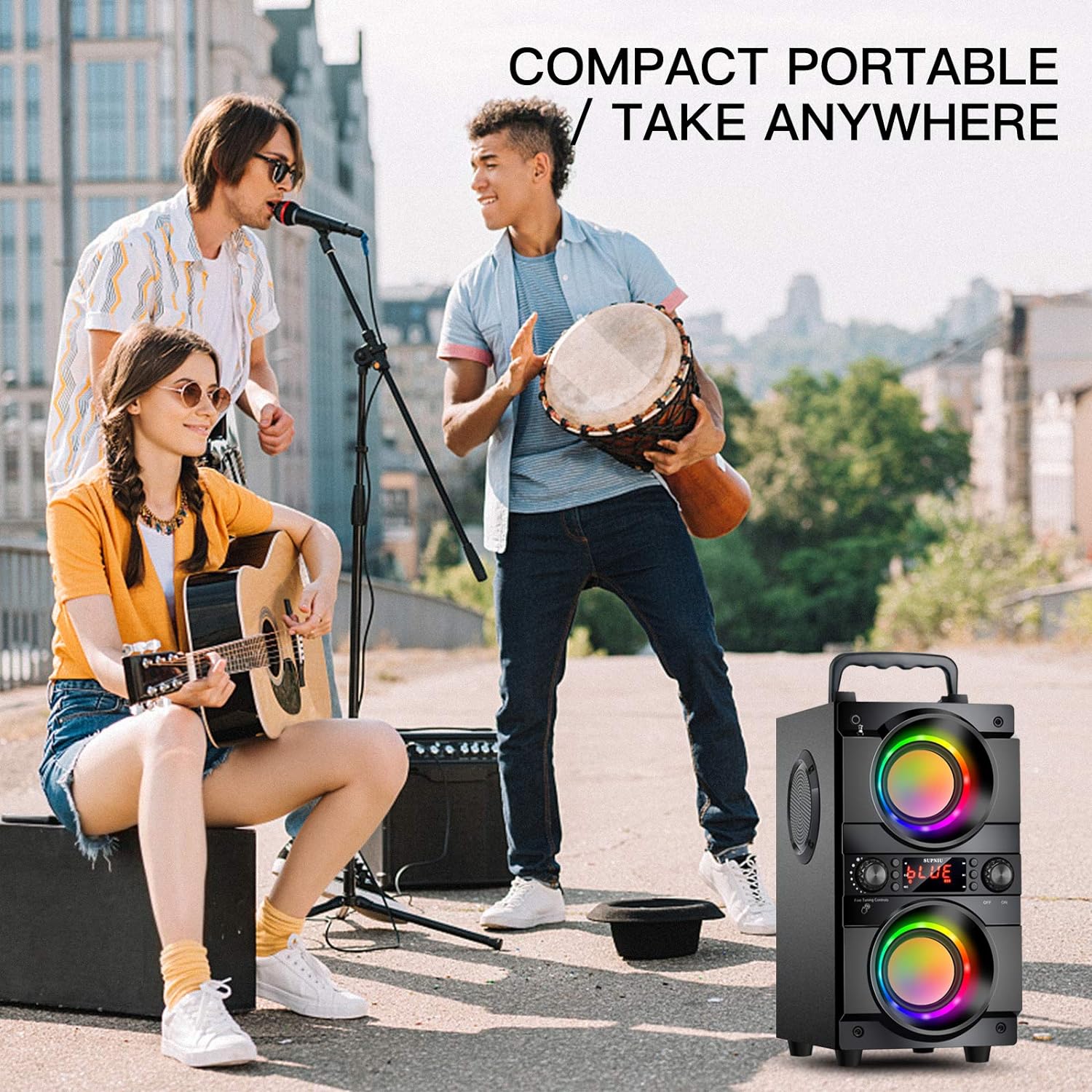 60W (80W Peak) Portable Bluetooth Speaker with Double Subwoofer Heavy Bass, Bluetooth 5.0 Wireless