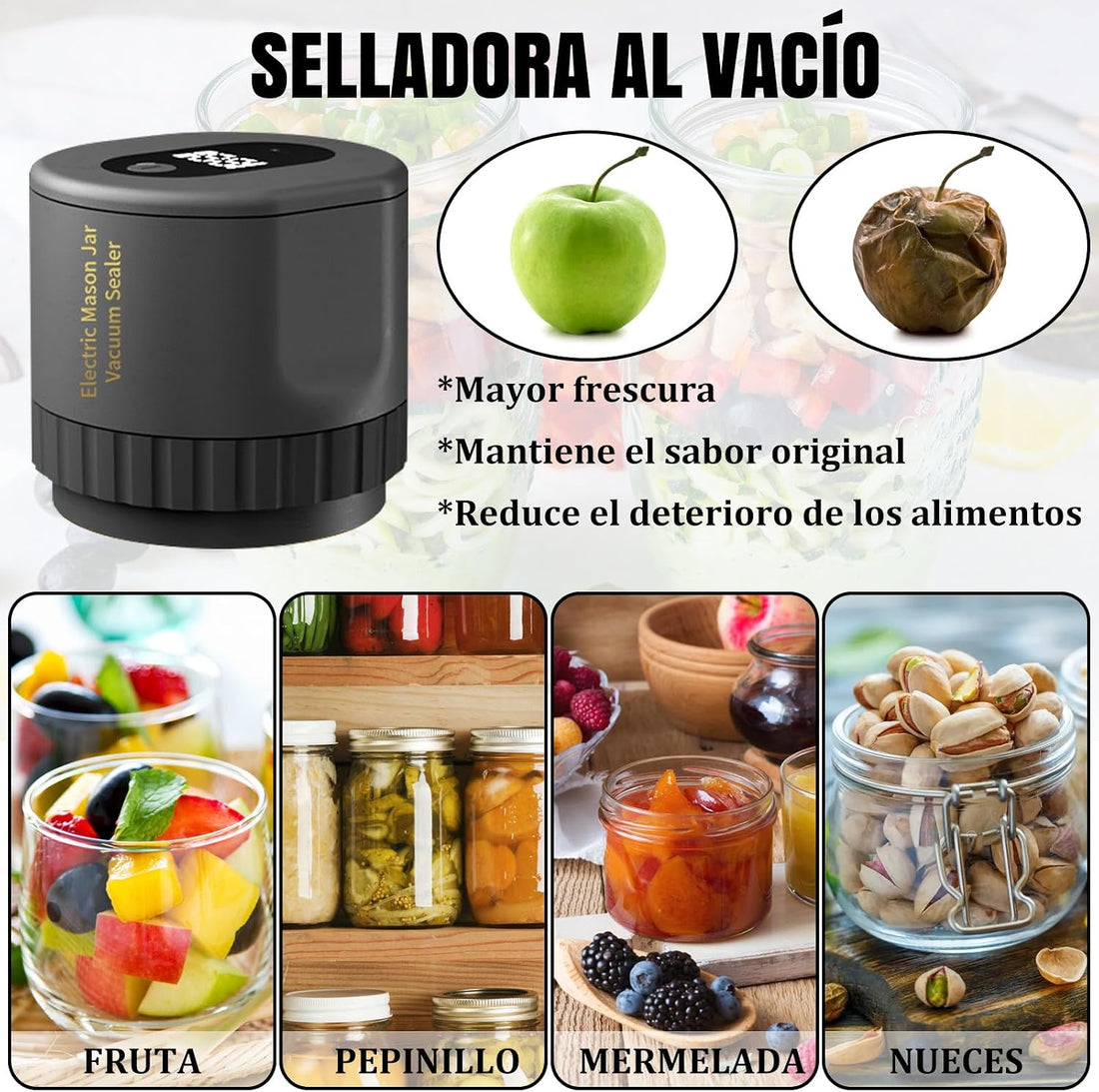 Mason Jar Vacuum Sealer Kit, Cordless Electric Vacuum Sealer for Jars