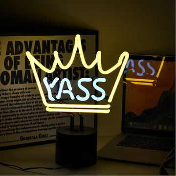 Amped & Co YASS Queen Neon Light Novelty Desk Lamp, Large 11.3x9.75, Yellow/White Glow