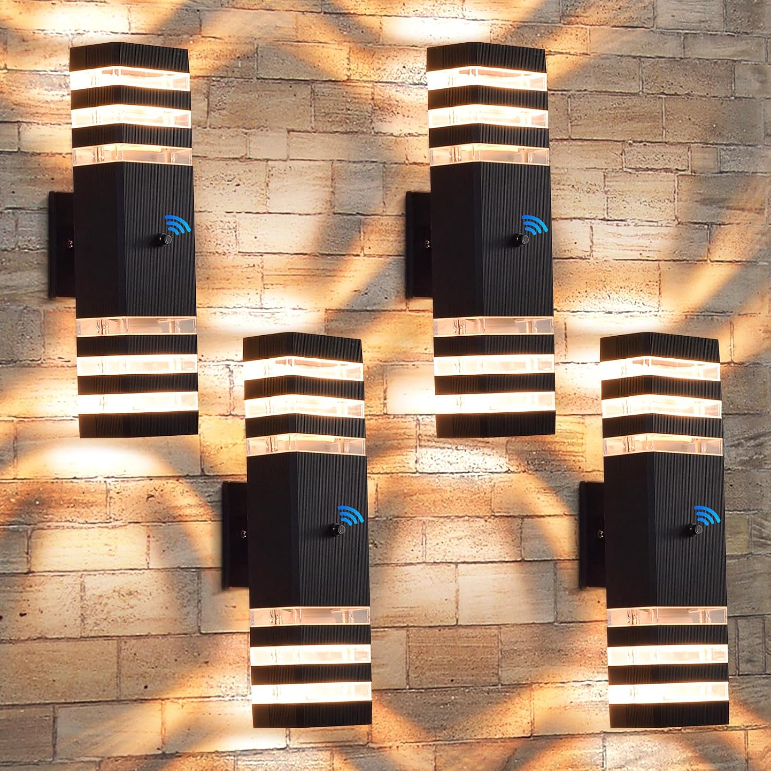 NEW /OPEN BOX futxnziey 4 Pack Dusk to Dawn Outdoor Wall Lights, Modern Black Exterior Wall Sconce