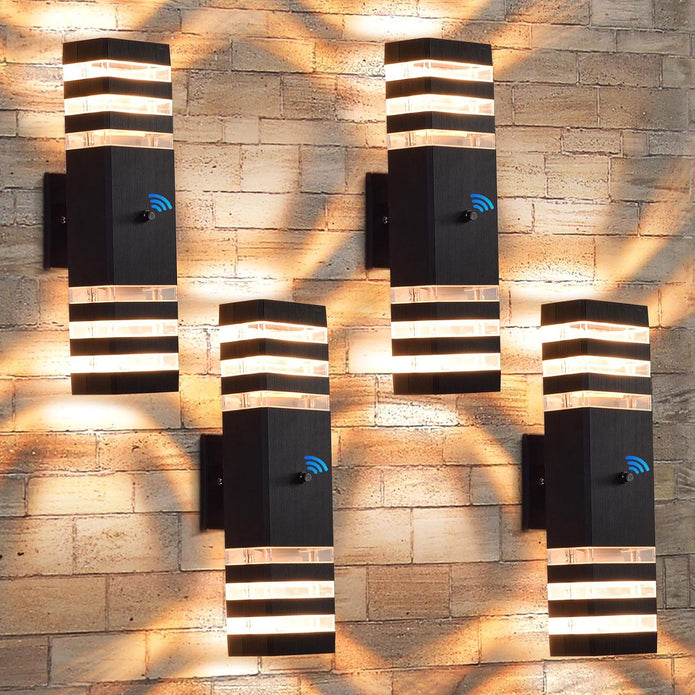 NEW /OPEN BOX futxnziey 4 Pack Dusk to Dawn Outdoor Wall Lights, Modern Black Exterior Wall Sconce