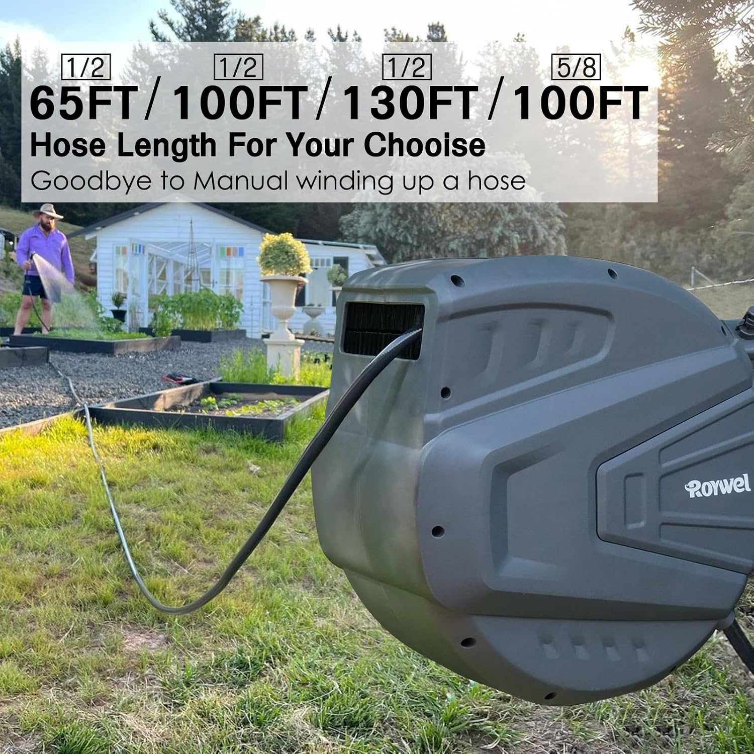 NEW/OPEN BOX ROYWEL Retractable Garden Hose Reel,Retractable-RY-HR3565