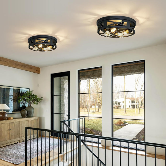 OPEN BOX ZHU YAN 4-Light Flush Mount Ceiling Light - Black, E26 Base (2 Pack)