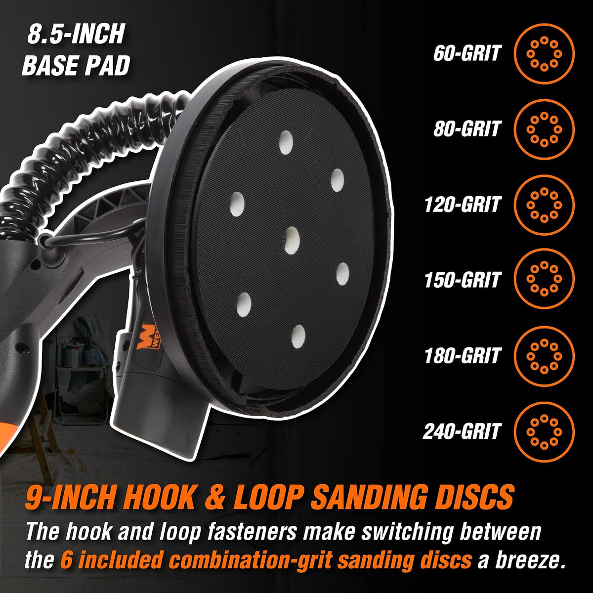 NEW/OPEN BOX WEN DW5062 Variable Speed 5-Amp Drywall Sander with 15-Foot Dust Hose , Black