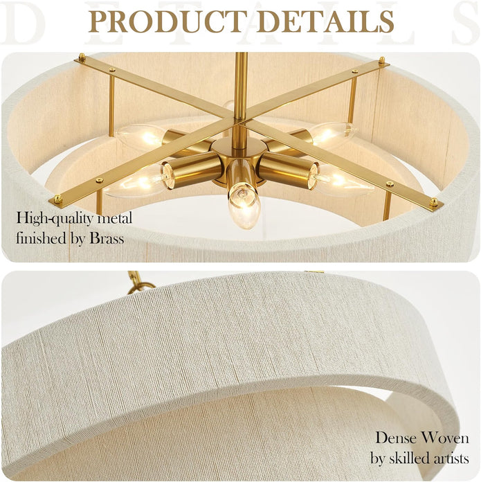 OPEN BOX ELYCCUPA 20” Hand Woven Rattan Chandelier Boho Pendant Light  Adjustable ,White - 532-SCD-6