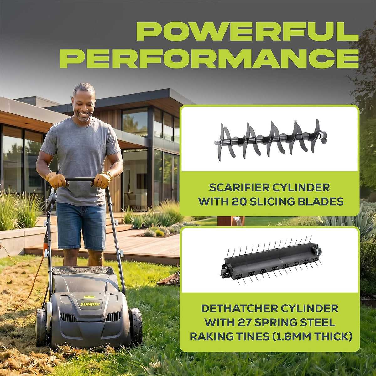 Sun Joe Electric Dethatcher  Scarifier, Corded, with 8-Gal Bag, AJ801E 12.6-Inch Cutting Width, 12-Amp Motor