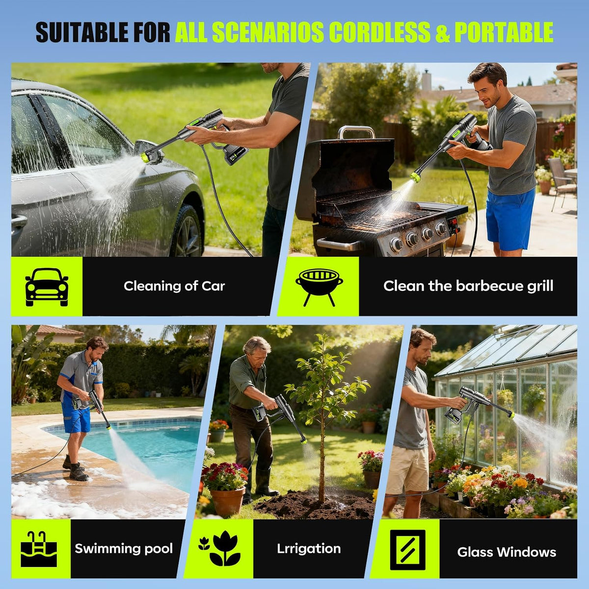 USED YKYI Cordless Pressure Washer Battery Powered, 30 Speed Level, 1200 PSI Portable Power Washer